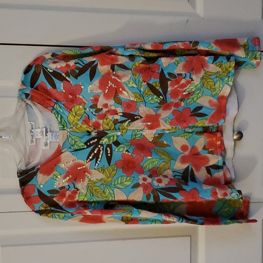 West Palm 🌴 Floral Cardigan Set Tropical 75% Silk 🌺🌼 Large & medium